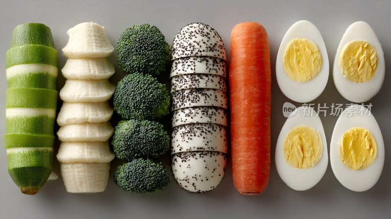 多种健康食材整齐排列展示