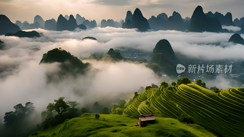 桂林山水照片山峰云海群山云雾缭绕自然风景