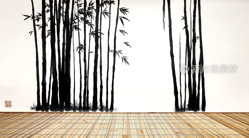 竹影斑驳映白墙