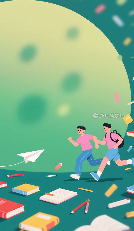 开学季奔跑的学生插画