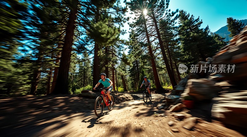 骑行者穿越森林小径