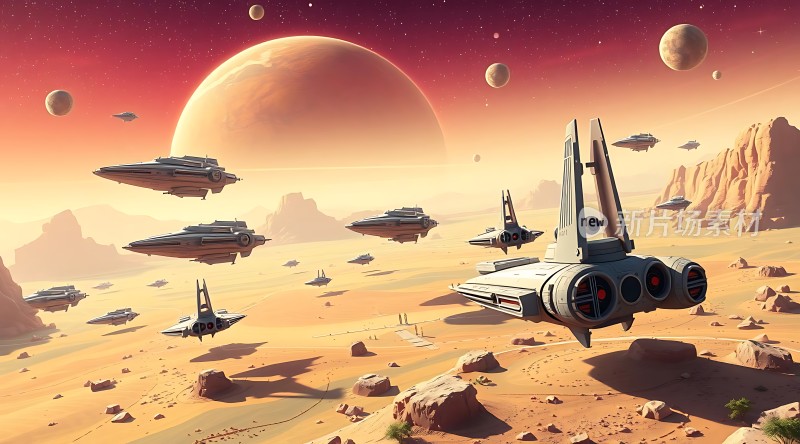 星际飞船探索异星沙漠