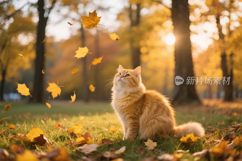 橘猫秋景画面