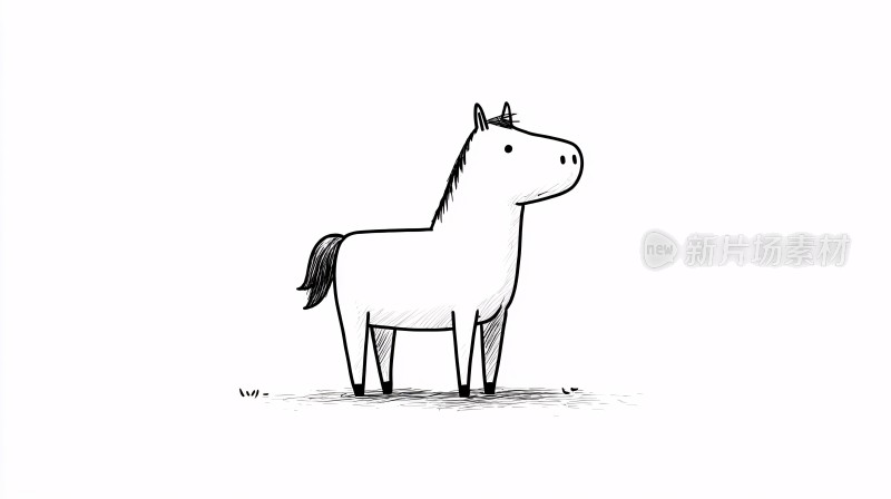 简笔风格站立小马插画