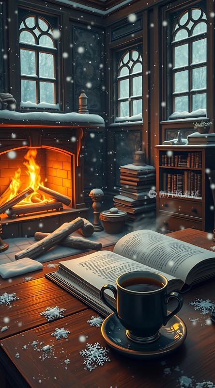 冬日暖炉阅读时光