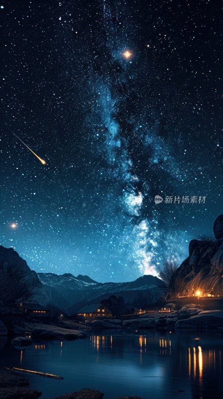 流星划过星空湖畔璀璨星河夜空背景壁纸