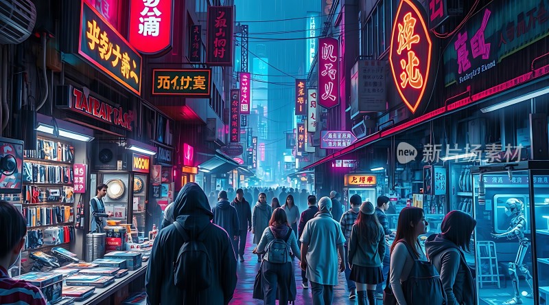 霓虹灯下的繁华夜市