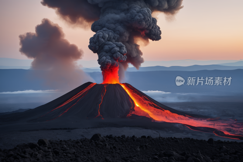 火山有熔岩日落时熔岩从中涌出高清风景图片