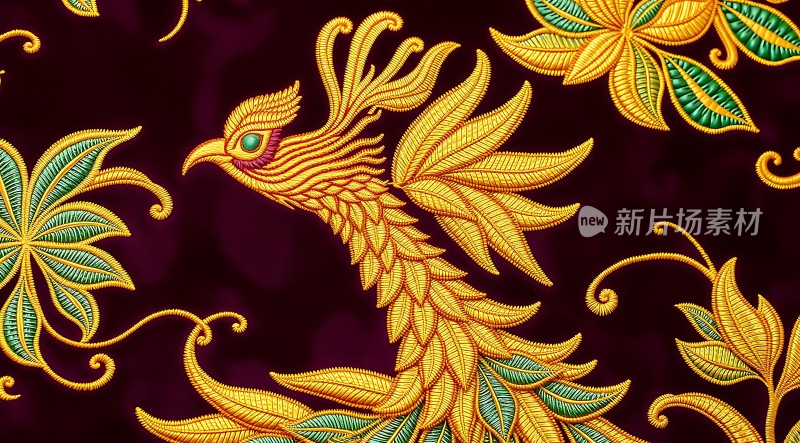 金凤凰与绿叶交织的华丽图案