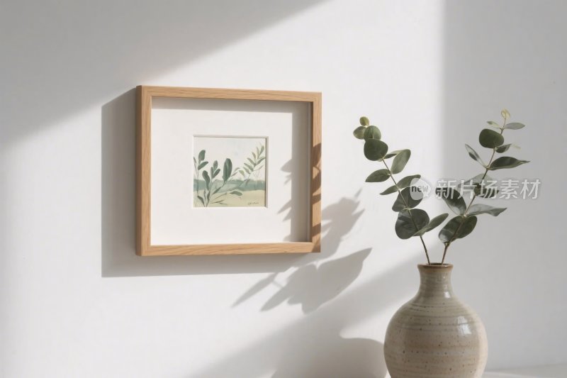 简约墙面装饰画与花瓶
