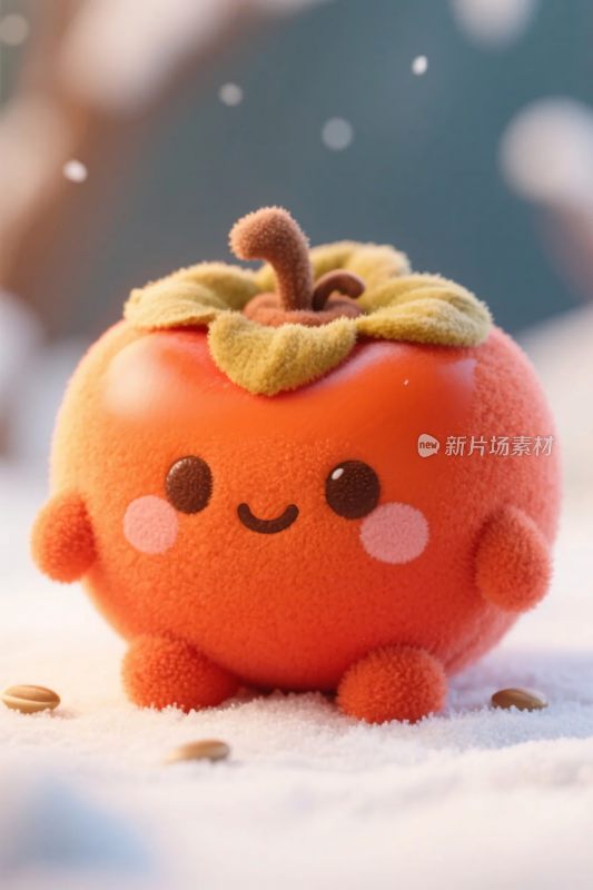 可爱拟人化柿子雪景玩偶