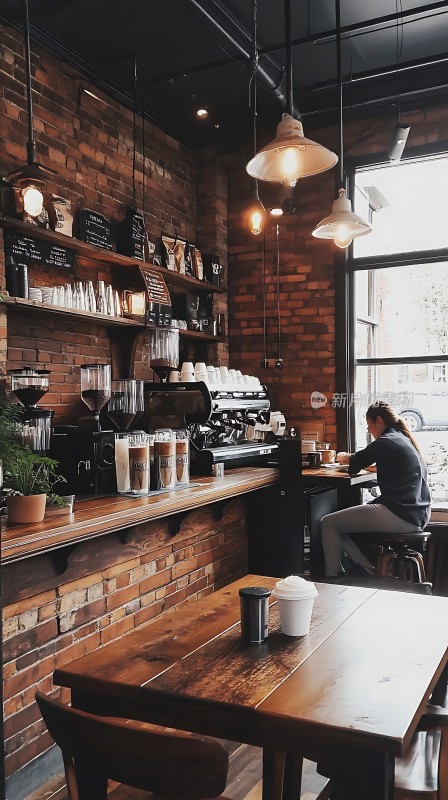 砖墙咖啡店温馨一角