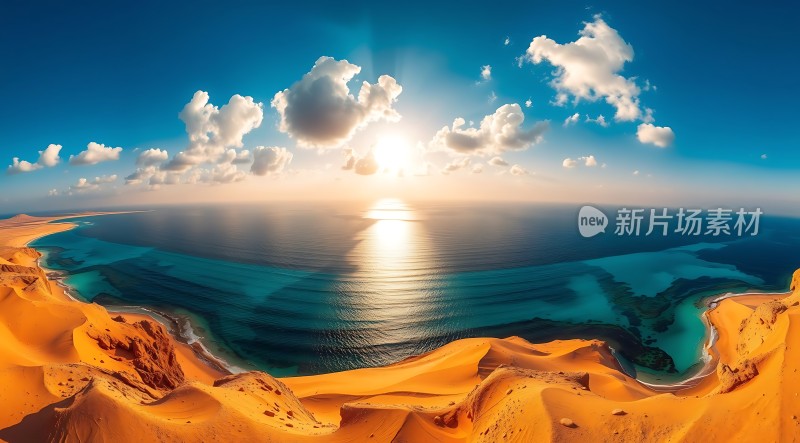 金色沙滩与碧蓝大海日落美景