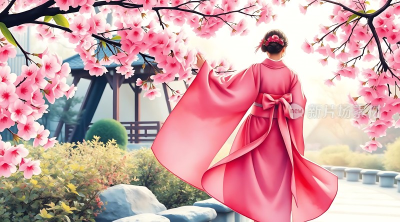 粉樱轻舞古韵佳人