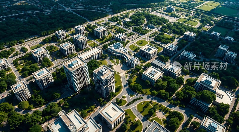 现代都市建筑群鸟瞰图