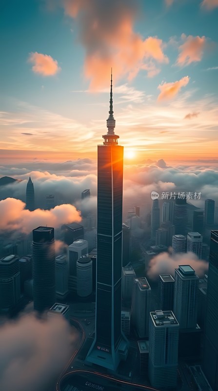 日出时分的城市天际线