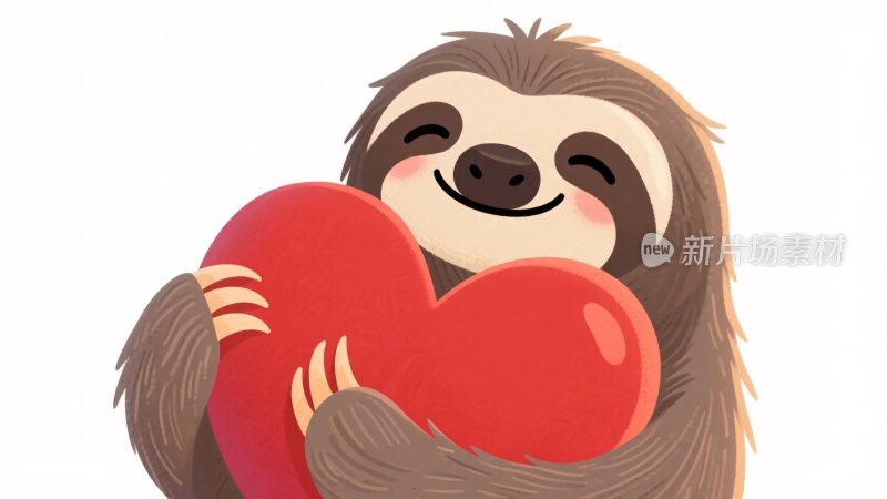 可爱树懒抱爱心插画