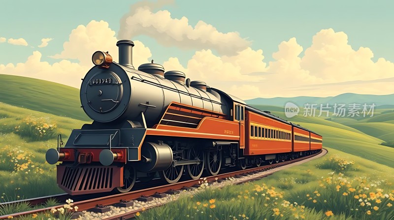 蒸汽火车穿越绿野