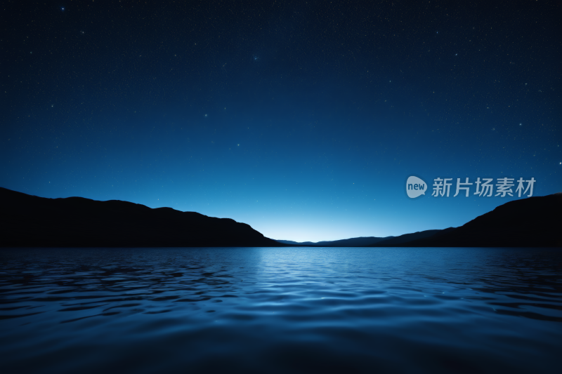 平静的湖泊和山脉上空有星星的夜空背景图片