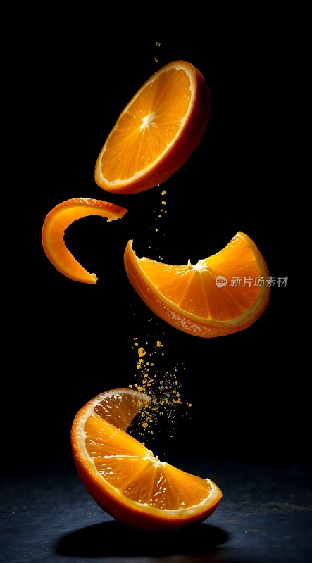 橙子切片空中飞舞