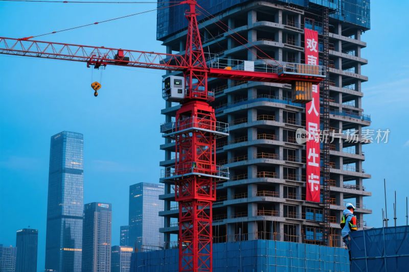 工地塔吊与在建高楼