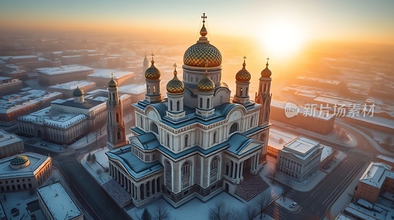 金色教堂与城市日出