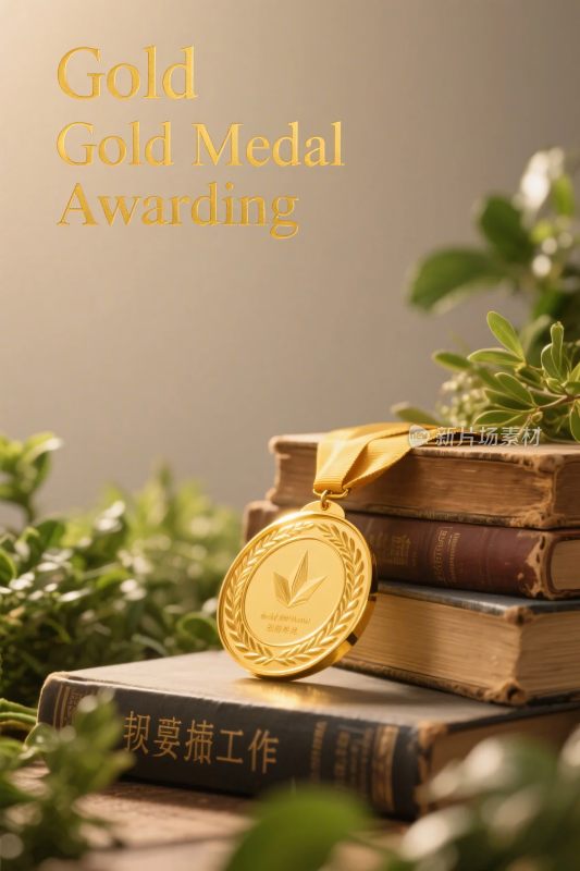 书本上的金色奖章画面