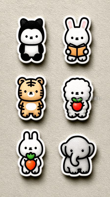 可爱动物造型卡通贴纸展示