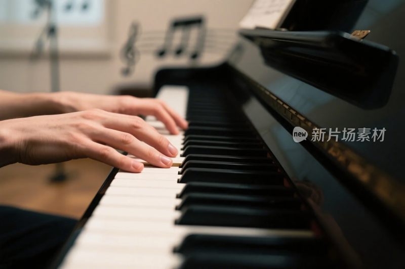 弹钢琴的双手特写