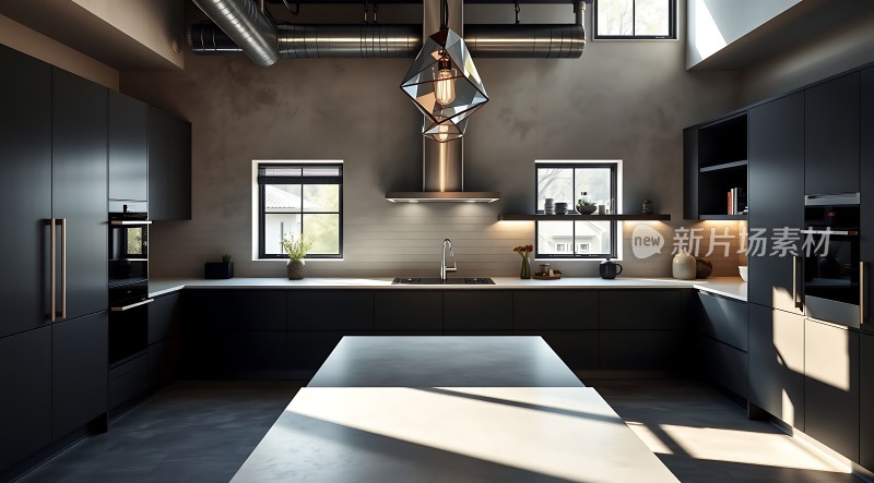现代厨房设计简约风格自然光线充足