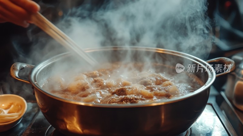 热气腾腾的炖肉炖菜农家菜