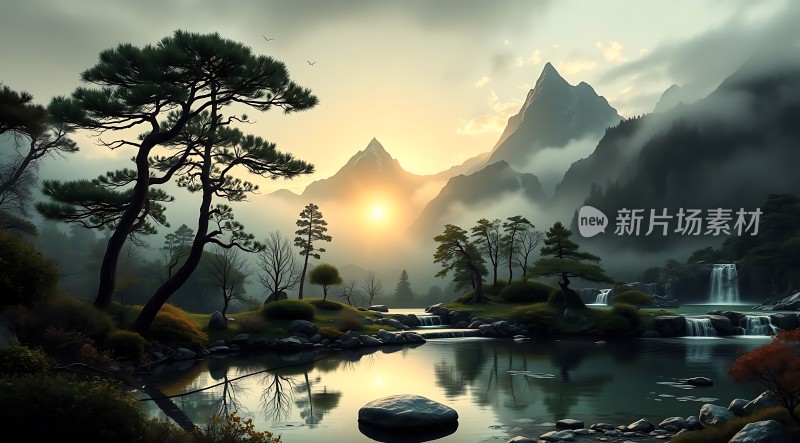 晨曦下的山水画卷