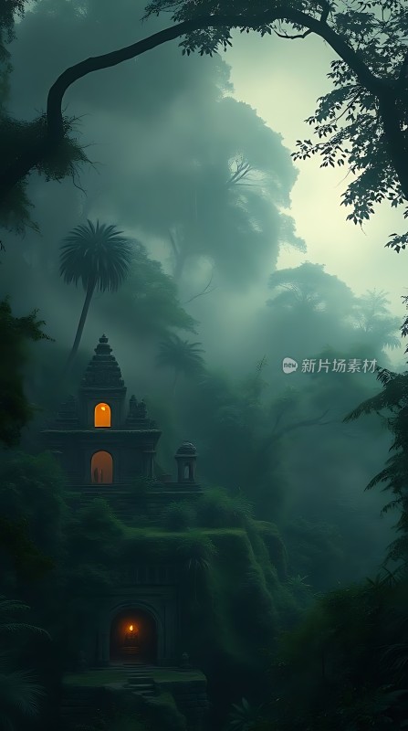 神秘森林中的古老寺庙