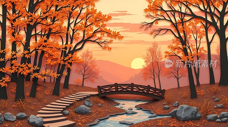 秋日暖阳下的宁静小溪