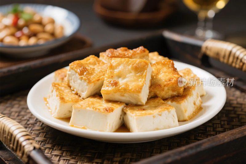金黄煎豆腐美食图