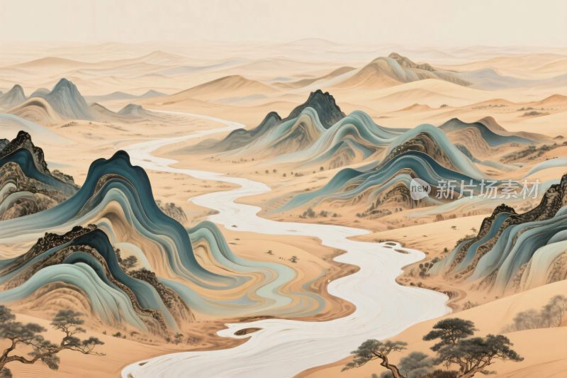 传统山水风景插画