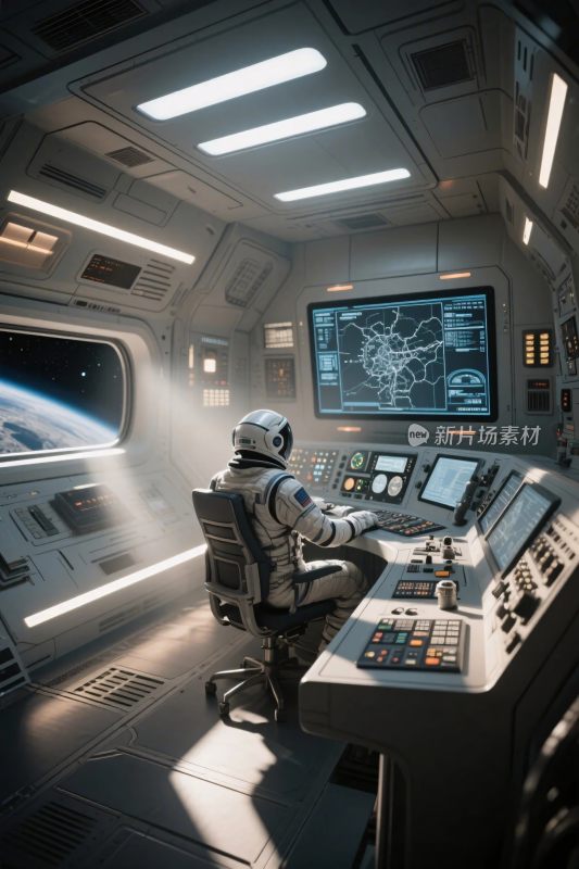 太空舱内宇航员操作场景