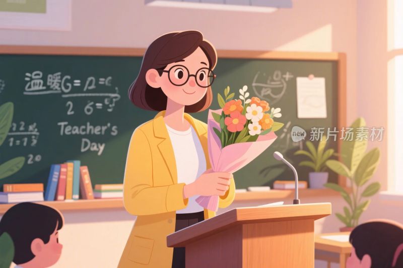 教师节课堂献花插画