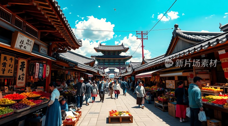 古街市集热闹非凡琳琅满目商品琳琅满目