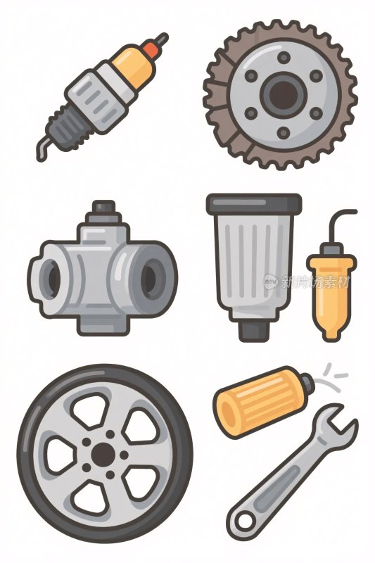 汽车维修工具与部件插画