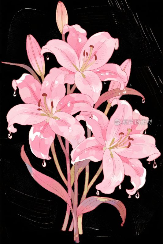 粉色百合花插画