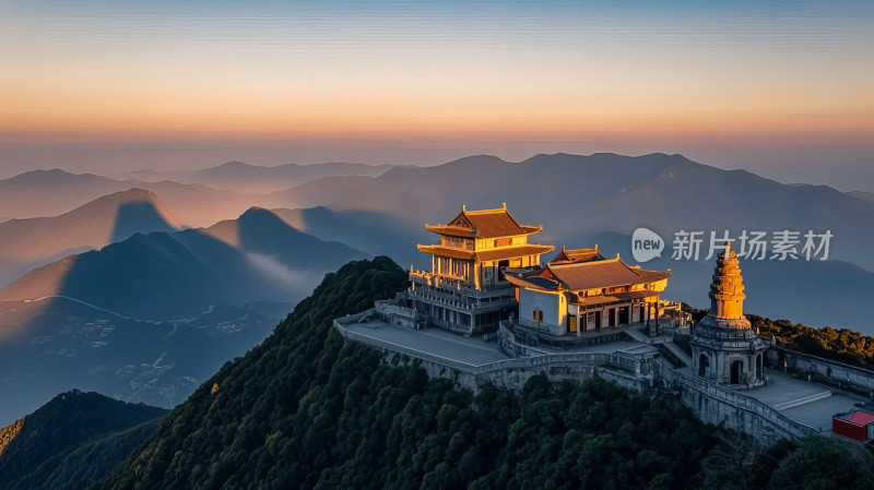 云台山日落古建筑群自然风景旅游风光图