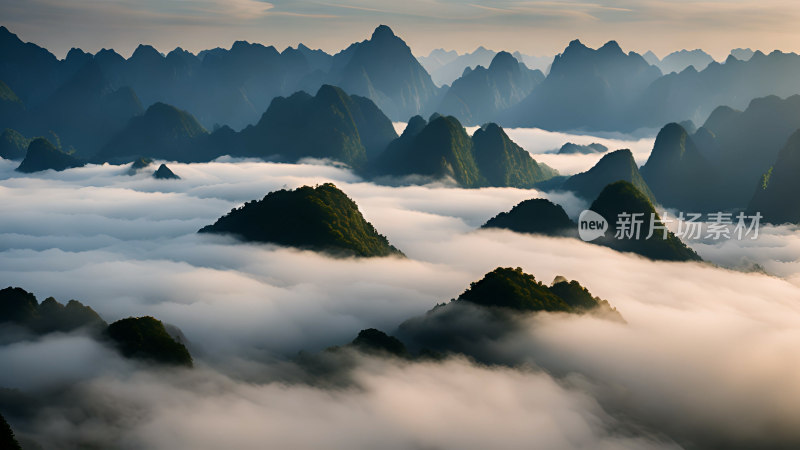 桂林山水照片山峰云海群山云雾缭绕自然风景