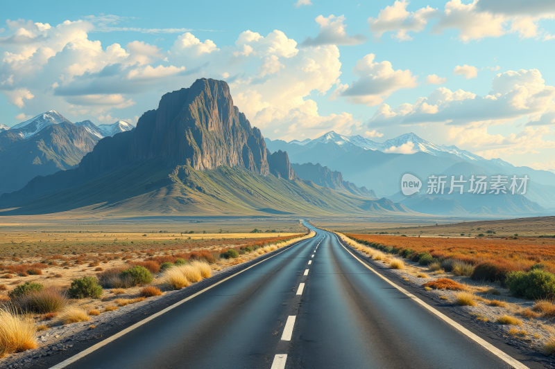 一条漫长的路穿过沙漠山峦高清风景风光图片