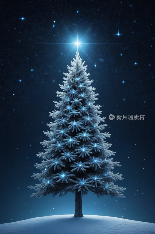 扫射天空中有雪和星星的圣诞树背景纹理图片