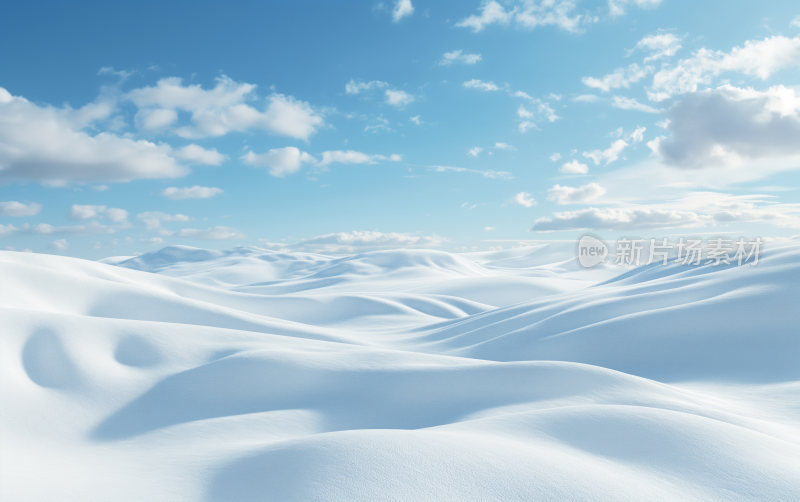 天空是明亮的蓝色，地面上覆盖着厚厚的积雪