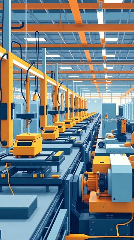 智能生产线上的黄色机械臂