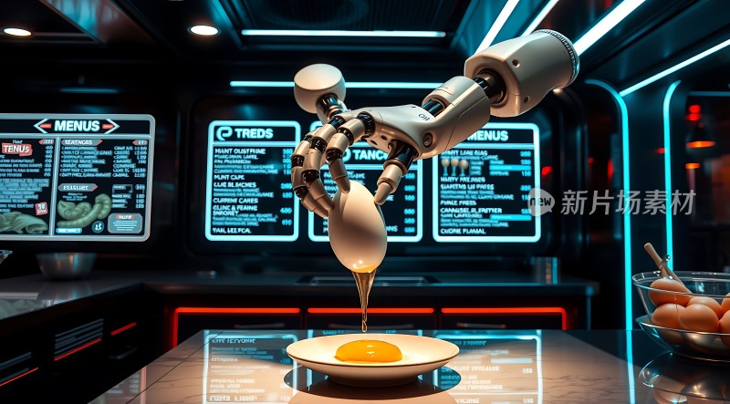 机器人手臂精准打蛋未来厨房科技感十足