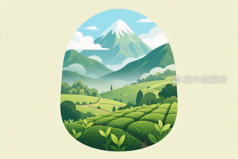 山水茶田风景插画