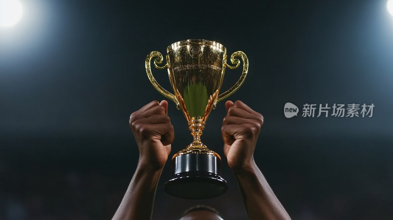 双手高举金色奖杯画面
